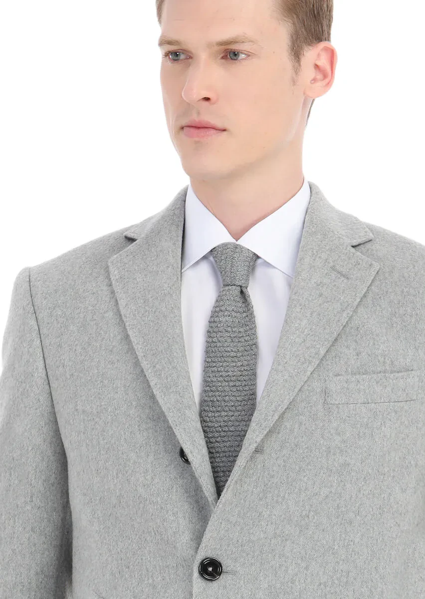 Gri Regular Fit Kelebek Yaka Klasik Dokuma Palto - 3