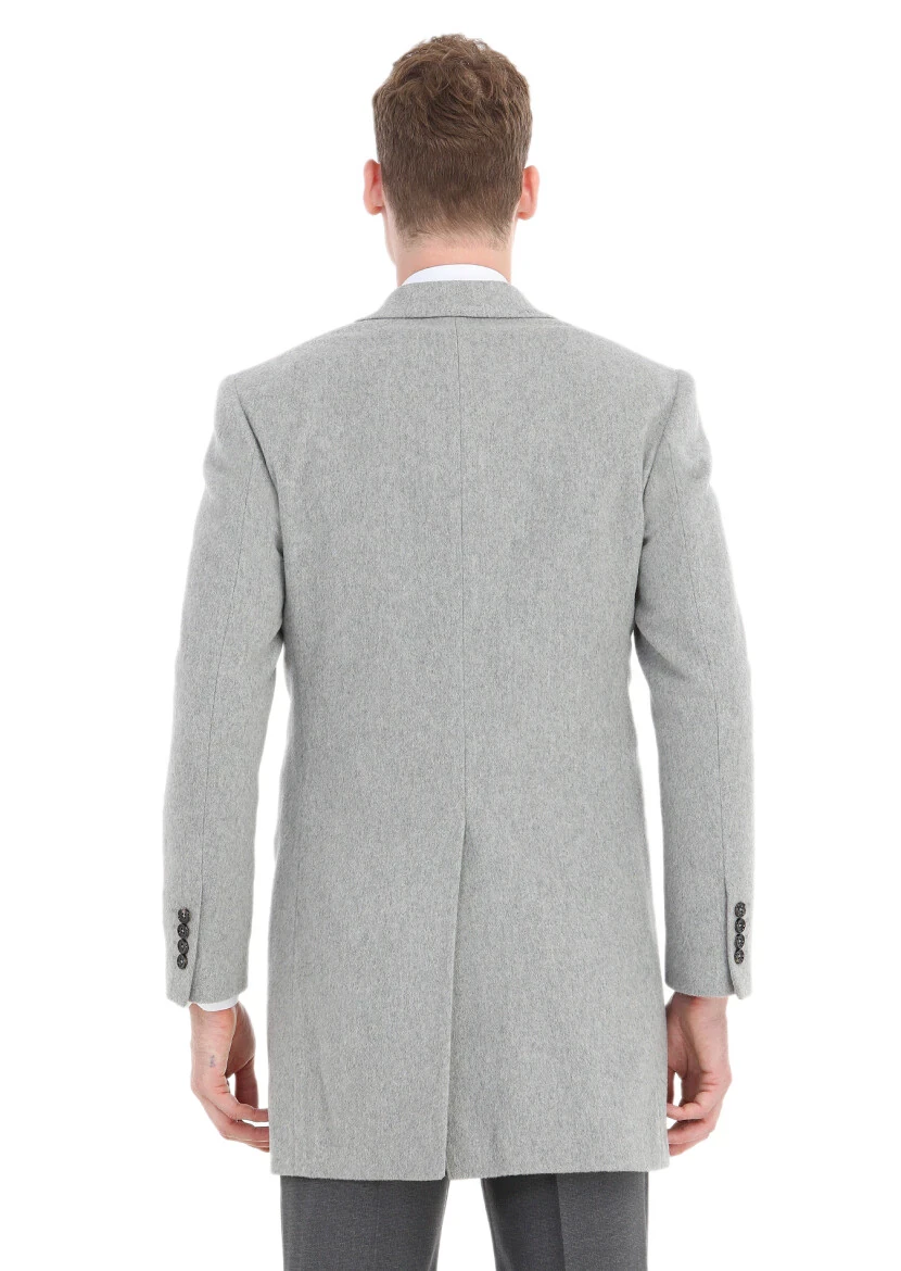 Gri Regular Fit Kelebek Yaka Klasik Dokuma Palto - 5