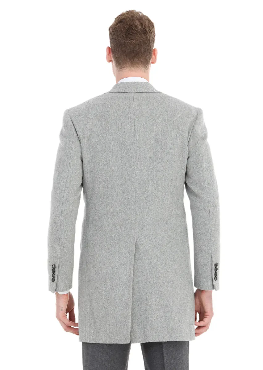 Gri Regular Fit Kelebek Yaka Klasik Dokuma Palto - 5