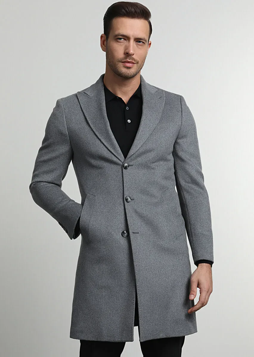 Gri Regular Fit Kruvaze Yaka Casual Dokuma Palto - 2