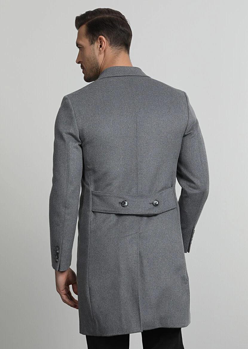 Gri Regular Fit Kruvaze Yaka Casual Dokuma Palto - 4
