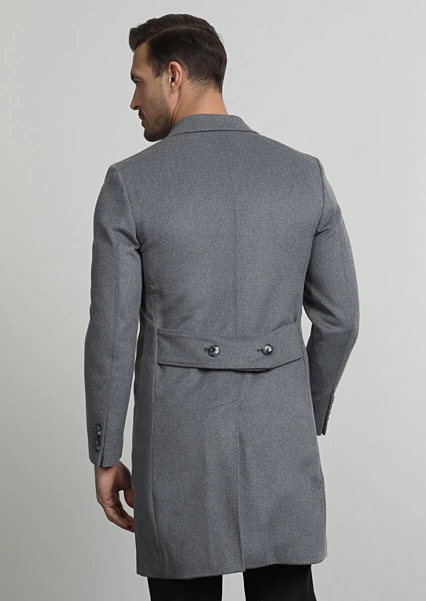 Gri Regular Fit Kruvaze Yaka Casual Dokuma Palto - 4