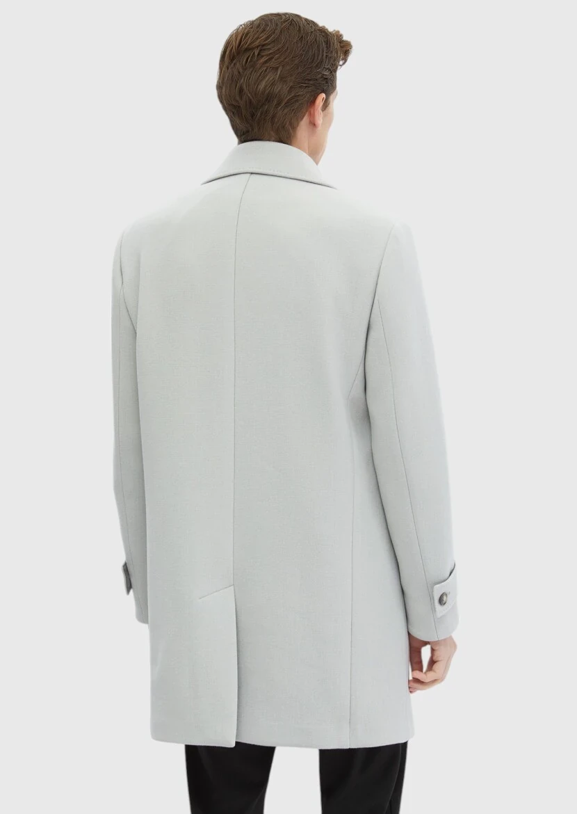 Gri Regular Fit Kruvaze Yaka Casual Dokuma Palto 