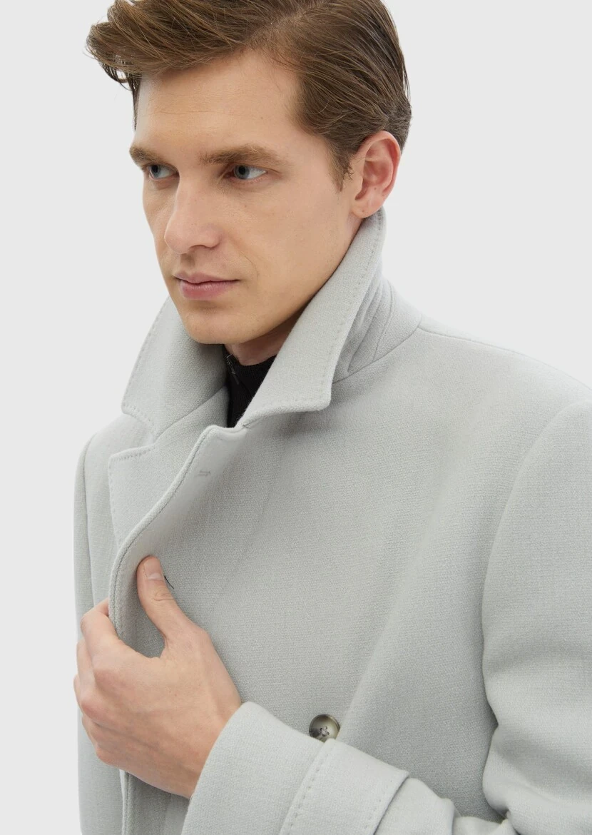 Gri Regular Fit Kruvaze Yaka Casual Dokuma Palto - 9