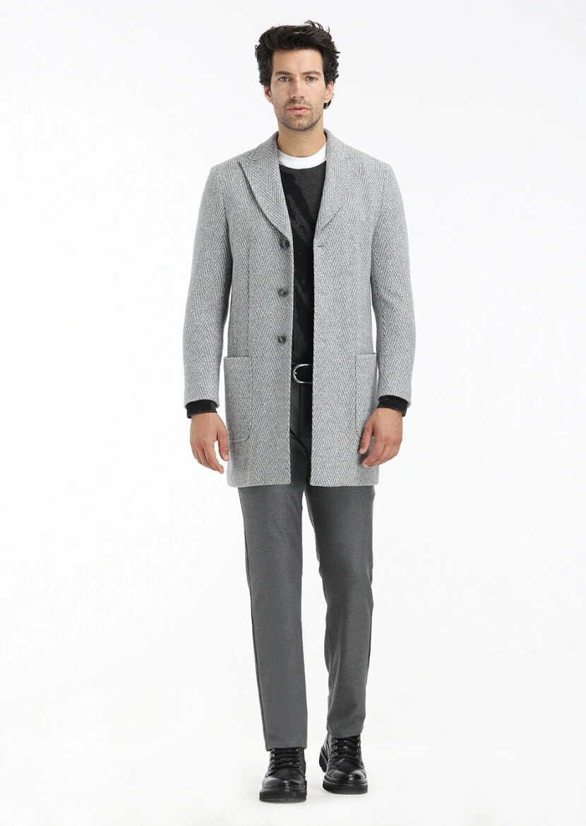 Gri Regular Fit Kruvaze Yaka Casual Örme Palto - 1