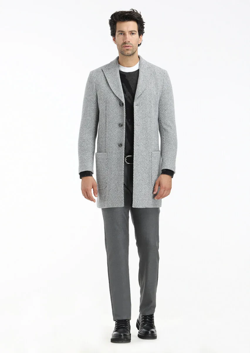 Gri Regular Fit Kruvaze Yaka Casual Örme Palto - 1