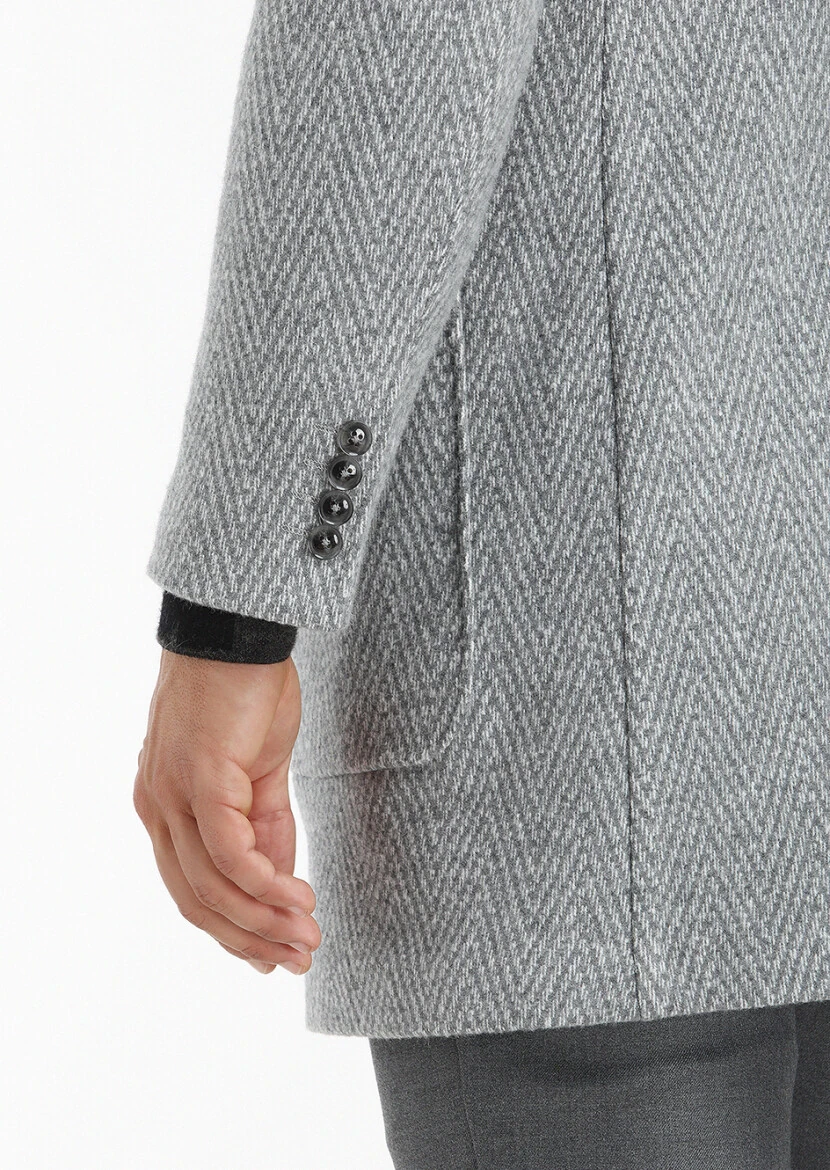 Gri Regular Fit Kruvaze Yaka Casual Örme Palto - 5