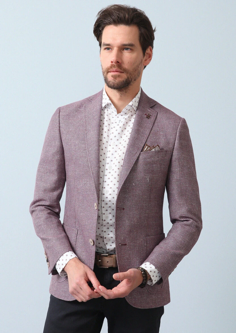 Gül Kurusu Desenli Zeroweight Slim Fit Pamuk Karışımlı Ceket - 1