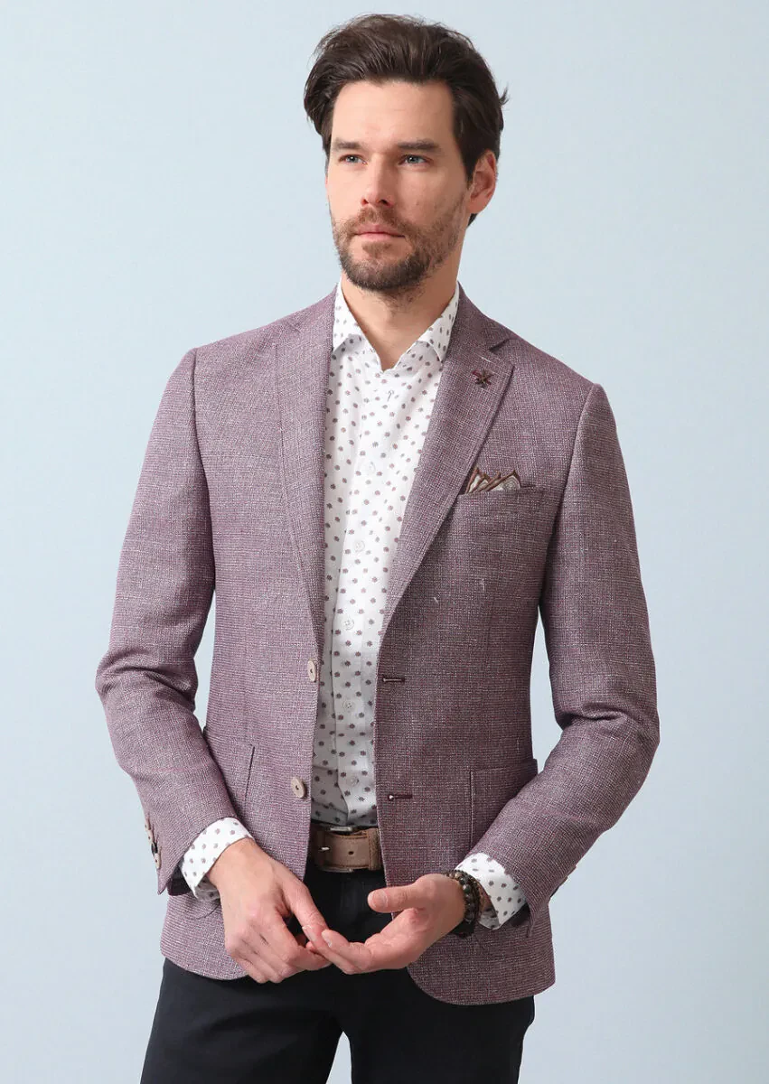 Gül Kurusu Desenli Zeroweight Slim Fit Pamuk Karışımlı Ceket - 1