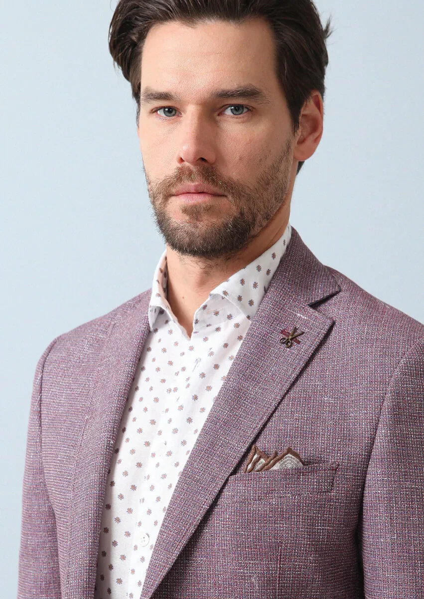 Gül Kurusu Desenli Zeroweight Slim Fit Pamuk Karışımlı Ceket - 2