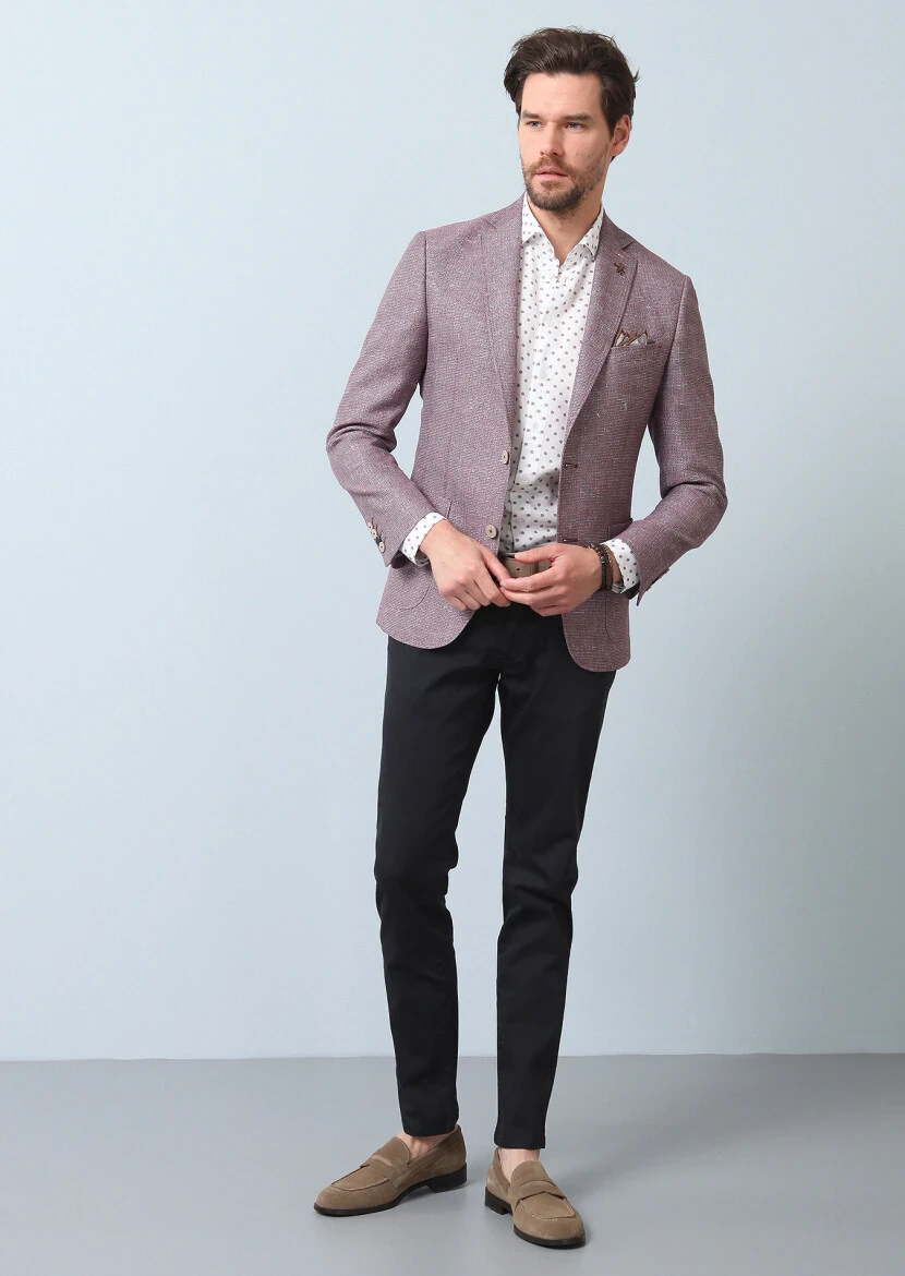 Gül Kurusu Desenli Zeroweight Slim Fit Pamuk Karışımlı Ceket - 3