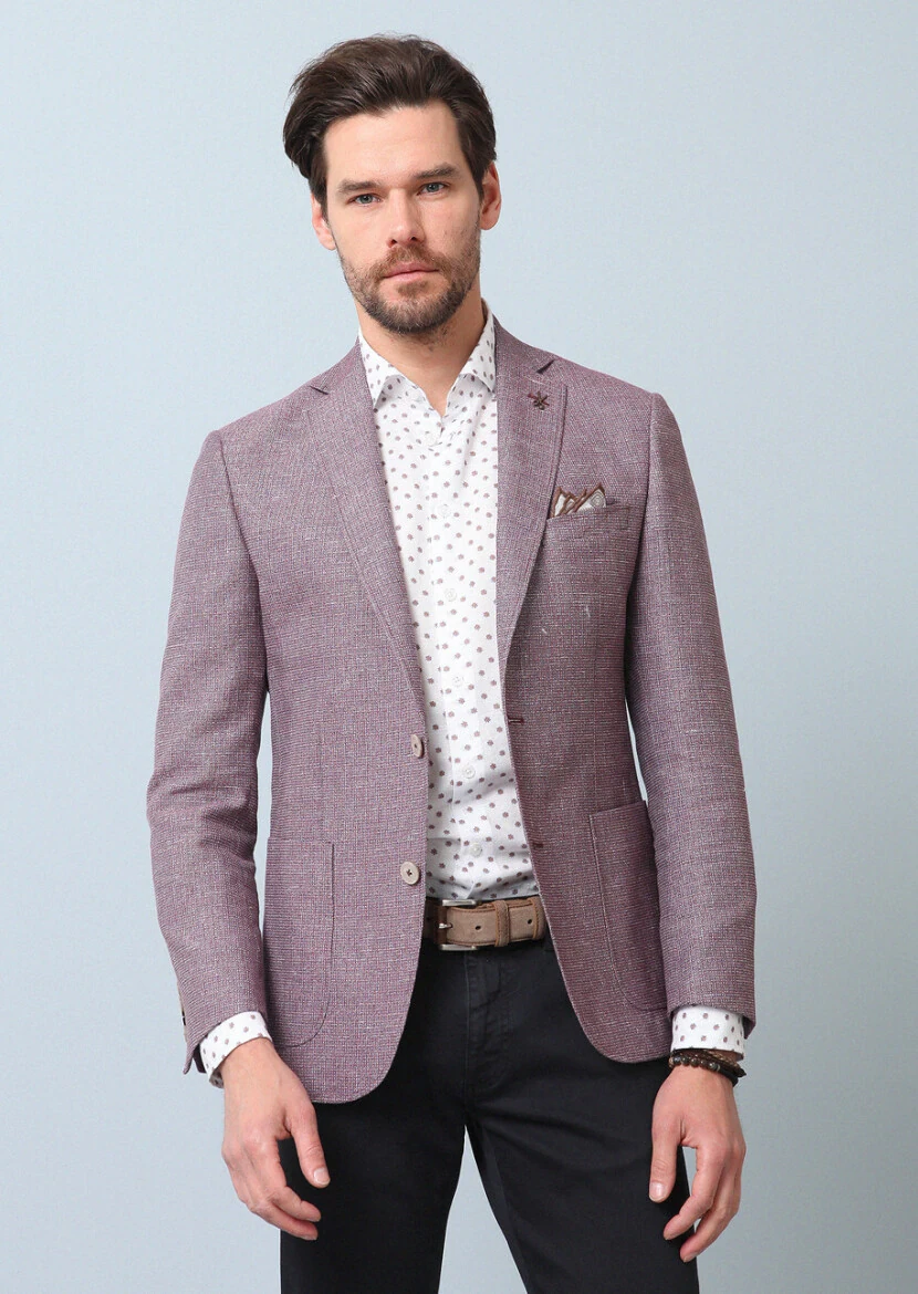 Gül Kurusu Desenli Zeroweight Slim Fit Pamuk Karışımlı Ceket - 4