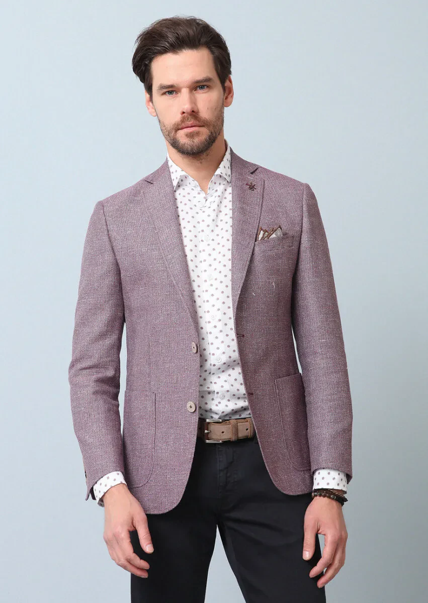 Gül Kurusu Desenli Zeroweight Slim Fit Pamuk Karışımlı Ceket - 4