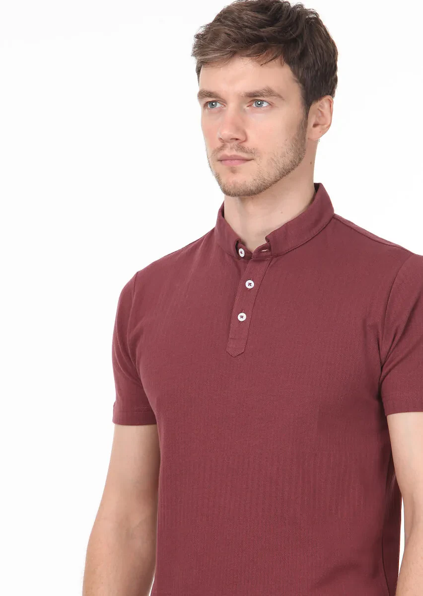 Gül Kurusu Jakarlı Hakim Yaka %100 Pamuk T-Shirt - 2