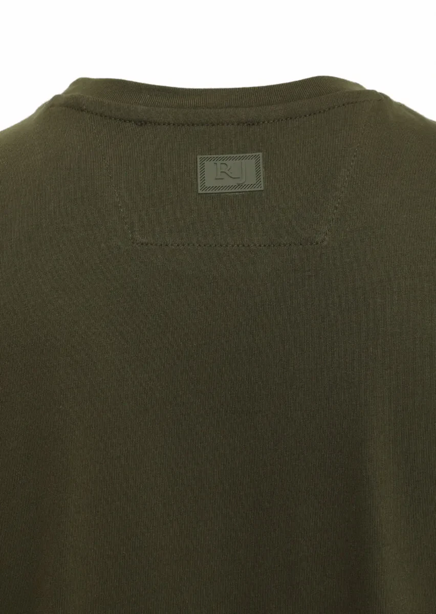 Haki Baskılı Bisiklet Yaka %100 Pamuk T-Shirt - 4