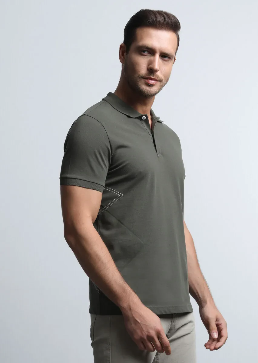 Haki Baskılı Polo Yaka %100 Pamuk T-Shirt - 4