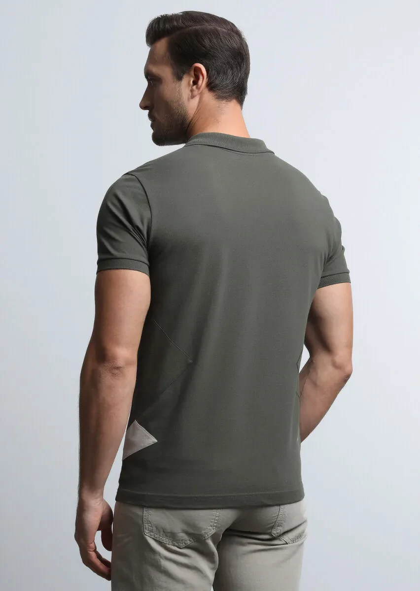 Haki Baskılı Polo Yaka %100 Pamuk T-Shirt - 5