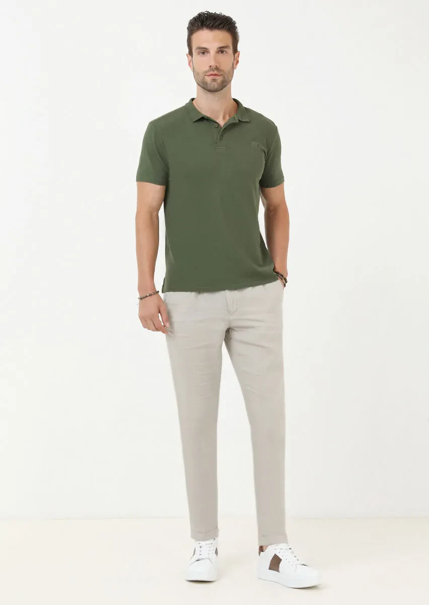 Haki Baskılı Polo Yaka %100 Pamuk T-Shirt - 2