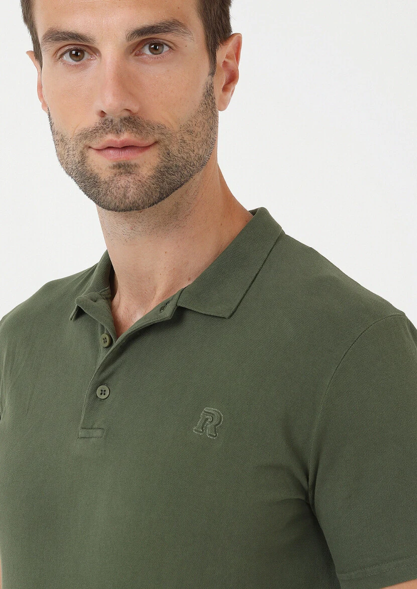 Haki Baskılı Polo Yaka %100 Pamuk T-Shirt - 3