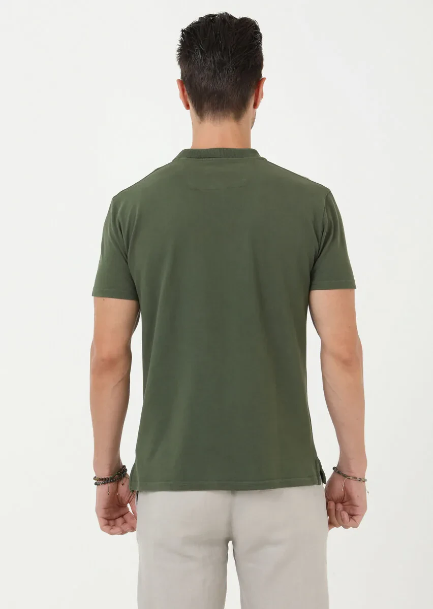 Haki Baskılı Polo Yaka %100 Pamuk T-Shirt - 5