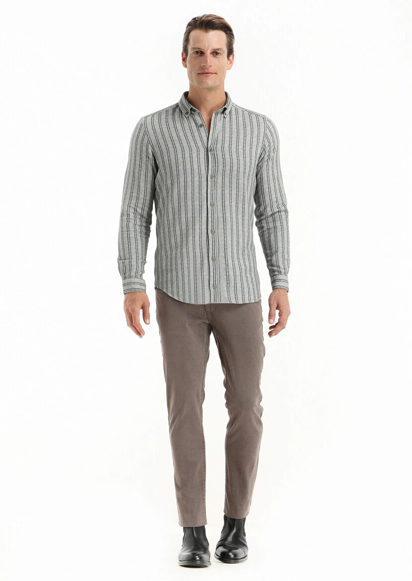 Haki Baskılı Regular Fit Dokuma Casual %100 Pamuk Gömlek - 1