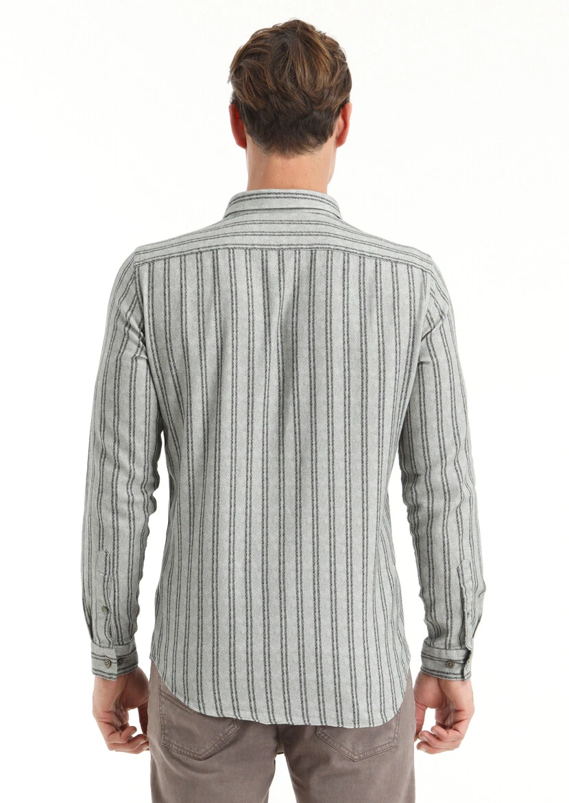 Haki Baskılı Regular Fit Dokuma Casual %100 Pamuk Gömlek - 5