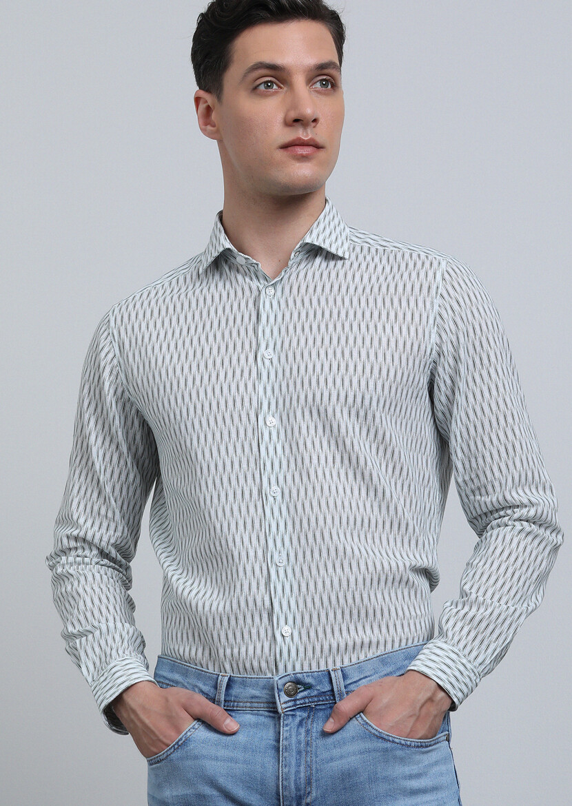 Haki Baskılı Regular Fit Dokuma Casual Pamuk Karışımlı Gömlek - 1