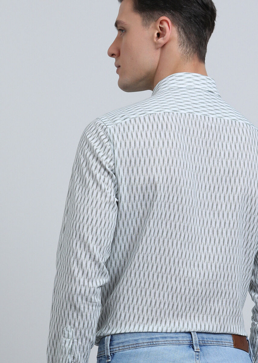 Haki Baskılı Regular Fit Dokuma Casual Pamuk Karışımlı Gömlek - 5