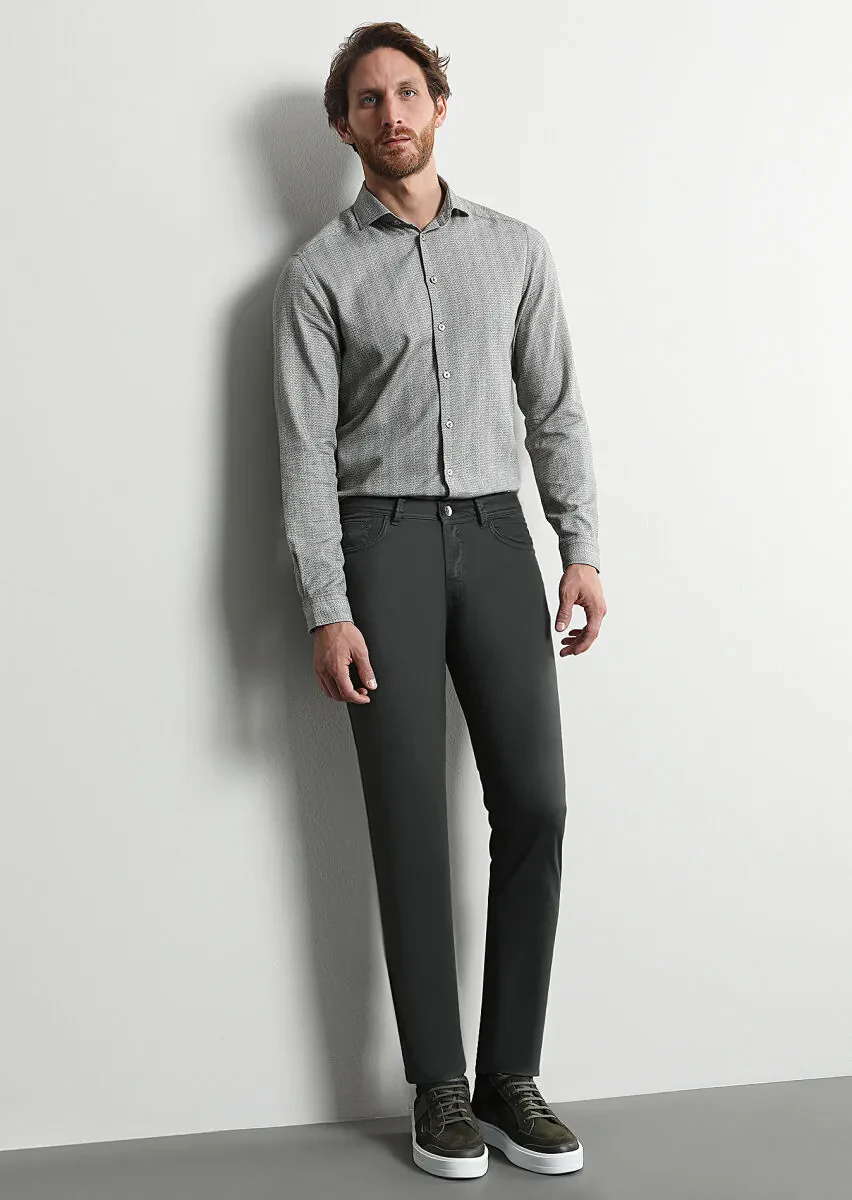 Haki Baskılı Slim Fit Dokuma Casual %100 Pamuk Gömlek - 2