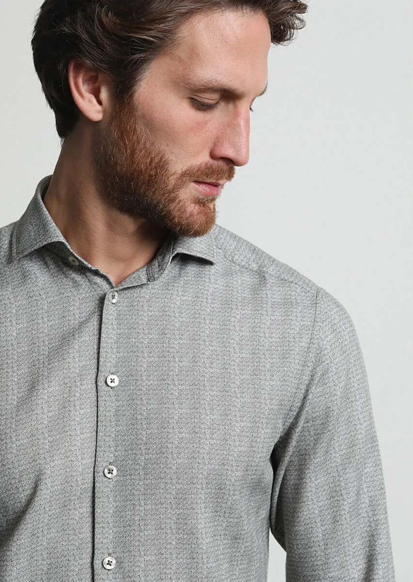 Haki Baskılı Slim Fit Dokuma Casual %100 Pamuk Gömlek - 4