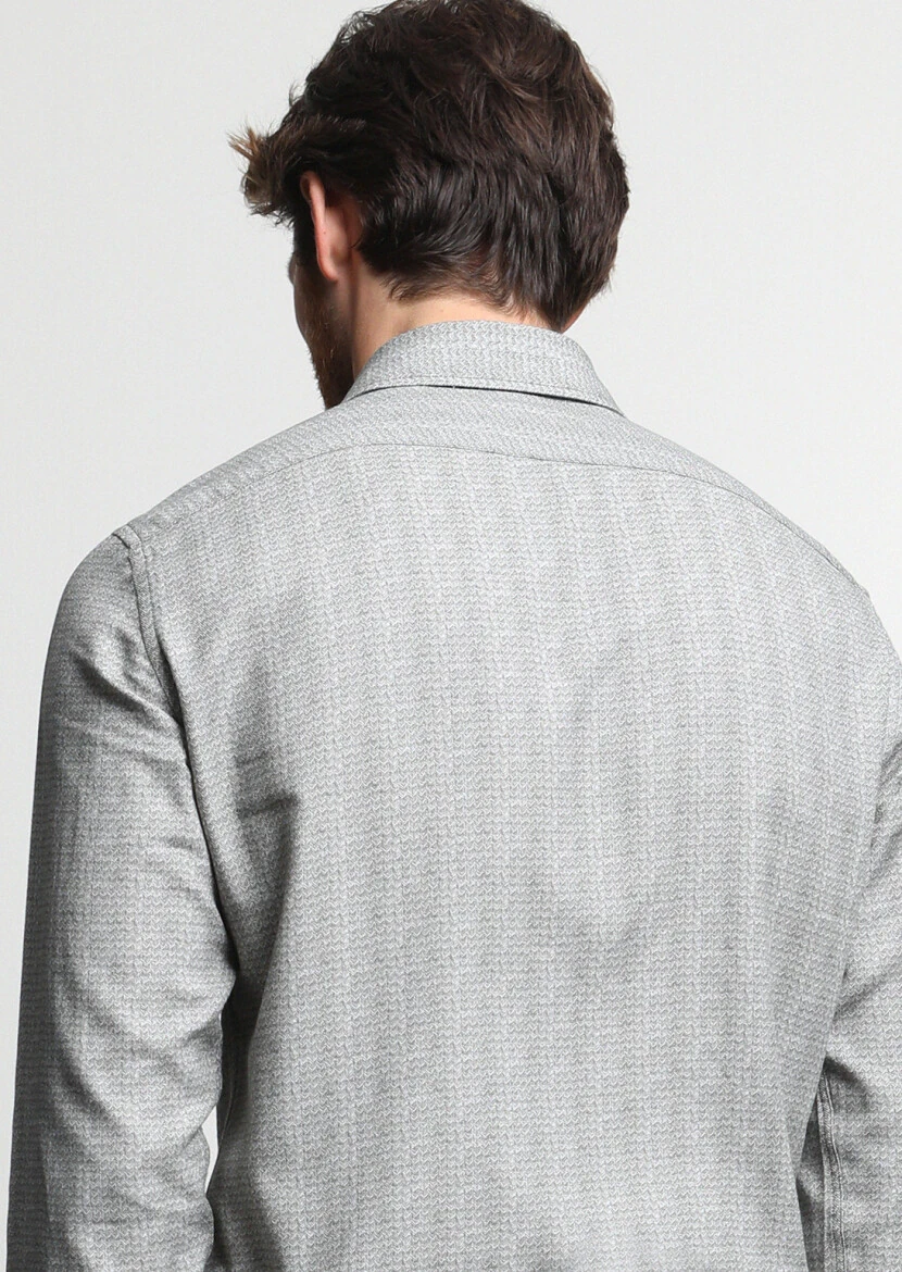 Haki Baskılı Slim Fit Dokuma Casual %100 Pamuk Gömlek - 5