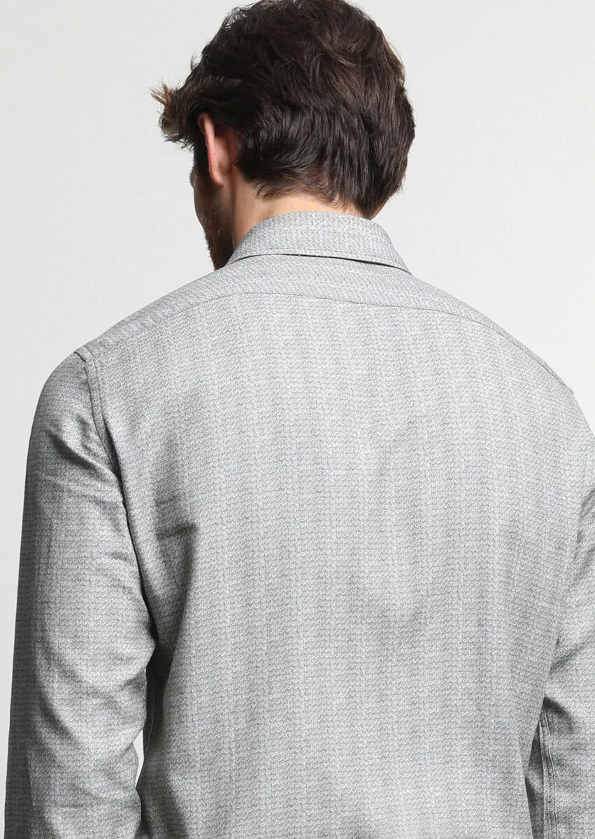 Haki Baskılı Slim Fit Dokuma Casual %100 Pamuk Gömlek - 5