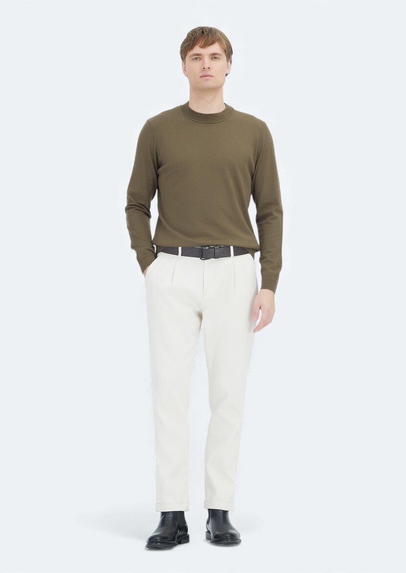 Haki Bisiklet Yaka Düz Örgü Triko Kazak - RAMSEY