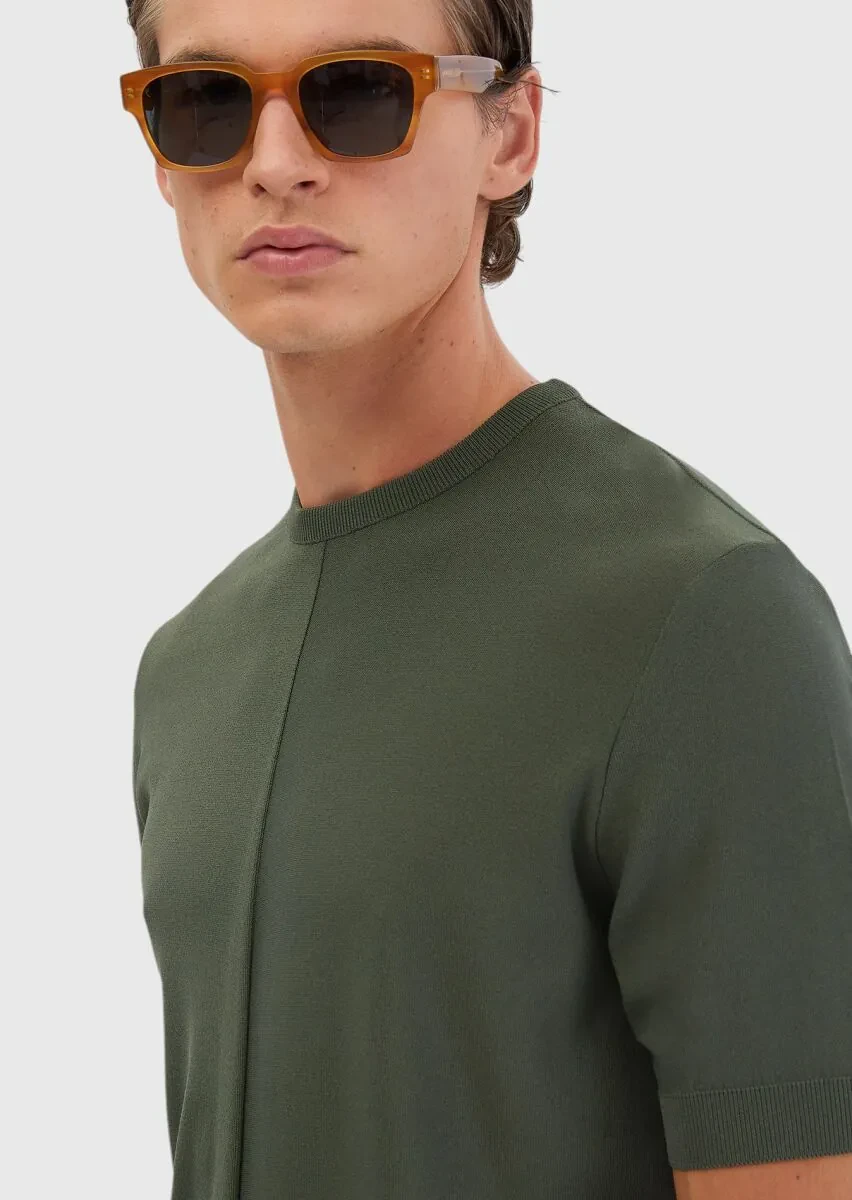 Haki Bisiklet Yaka Jakarlı Triko - 4
