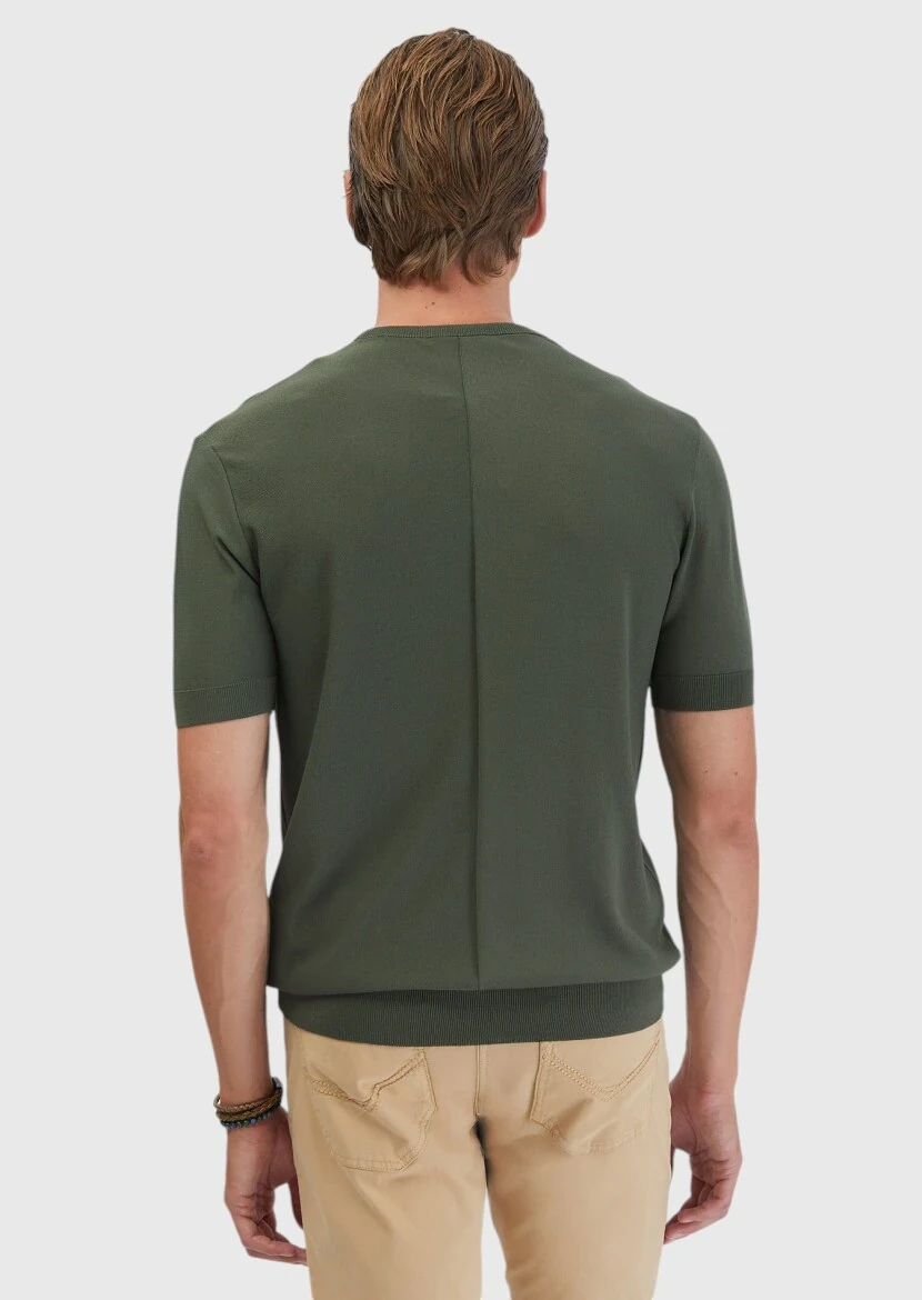 Haki Bisiklet Yaka Jakarlı Triko - 8