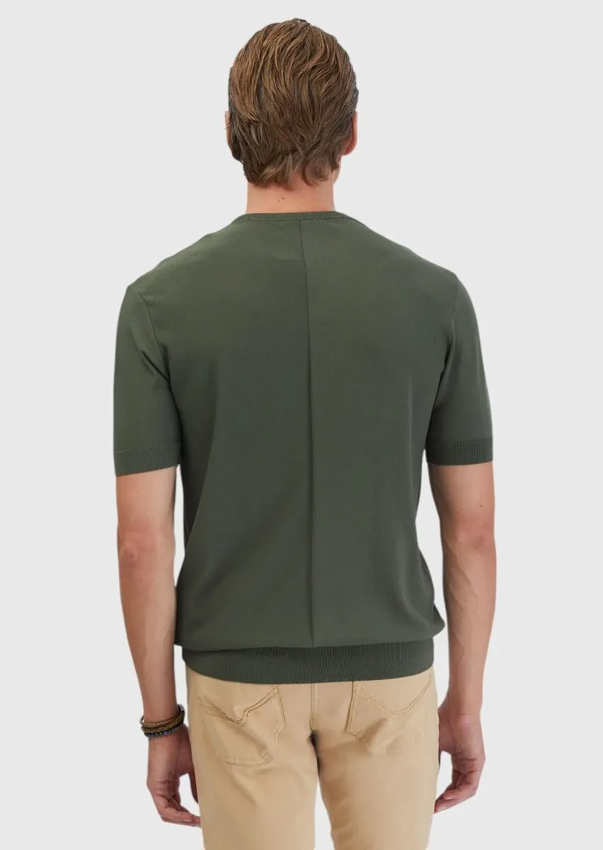 Haki Bisiklet Yaka Jakarlı Triko - 8