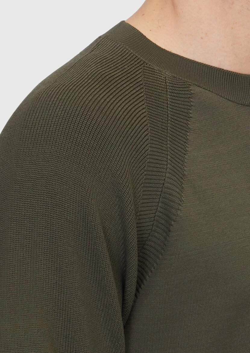 Haki Bisiklet Yaka Jakarlı Triko Kazak - 4