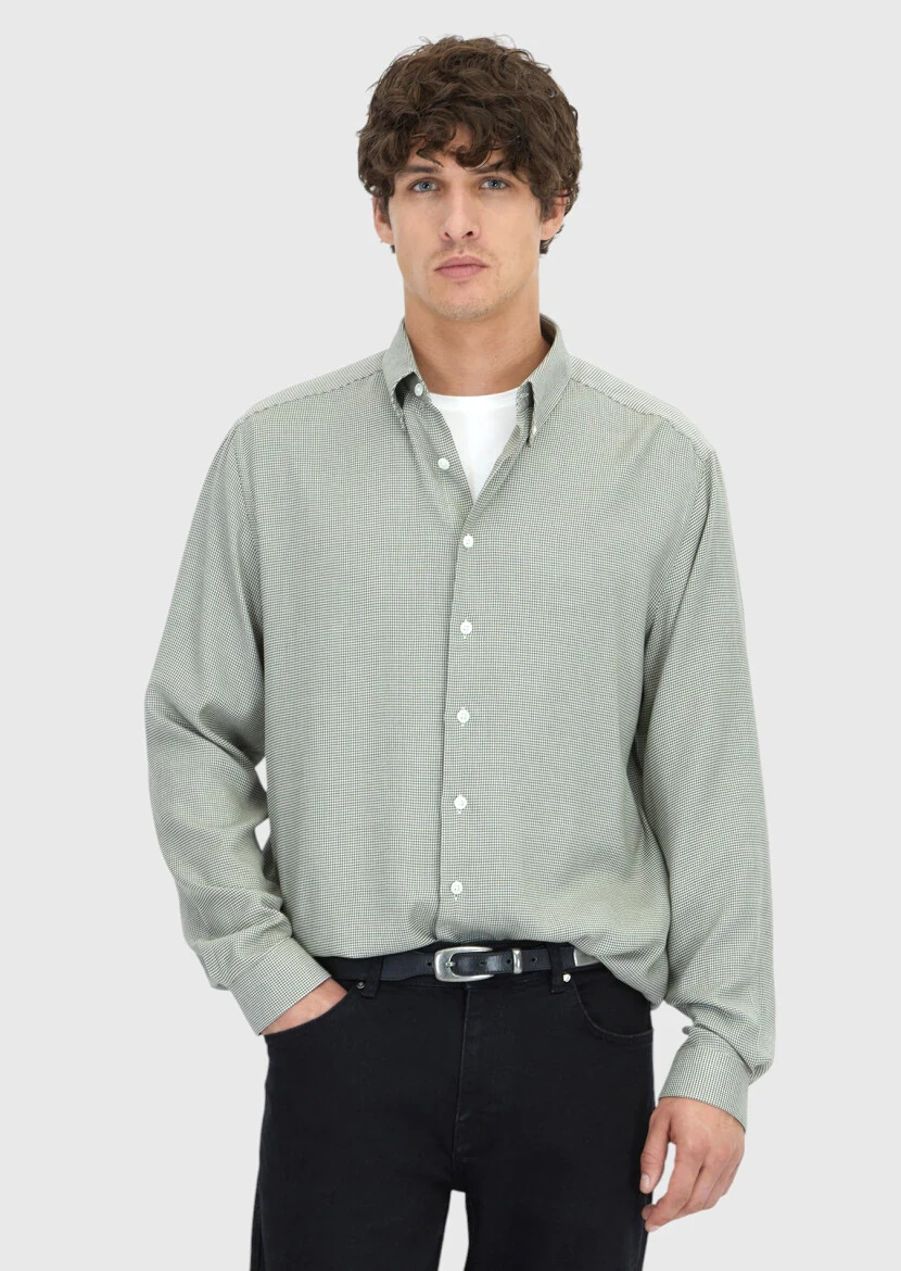 Haki Casual Fit Dokuma Casual Pamuk Karışımlı Gömlek - RAMSEY