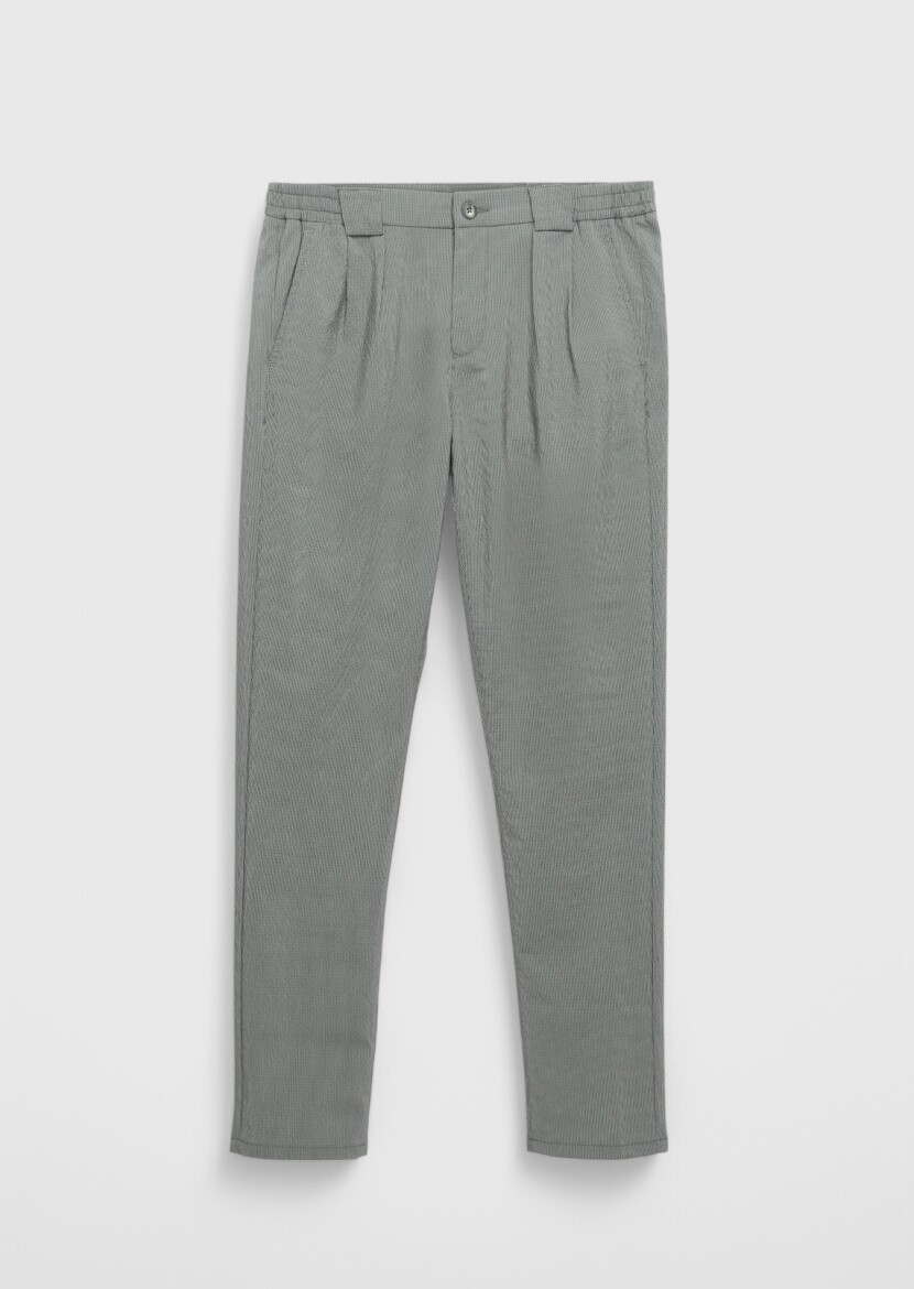 Haki Çizgili Dokuma Jogging Fit Casual Pantolon - 7