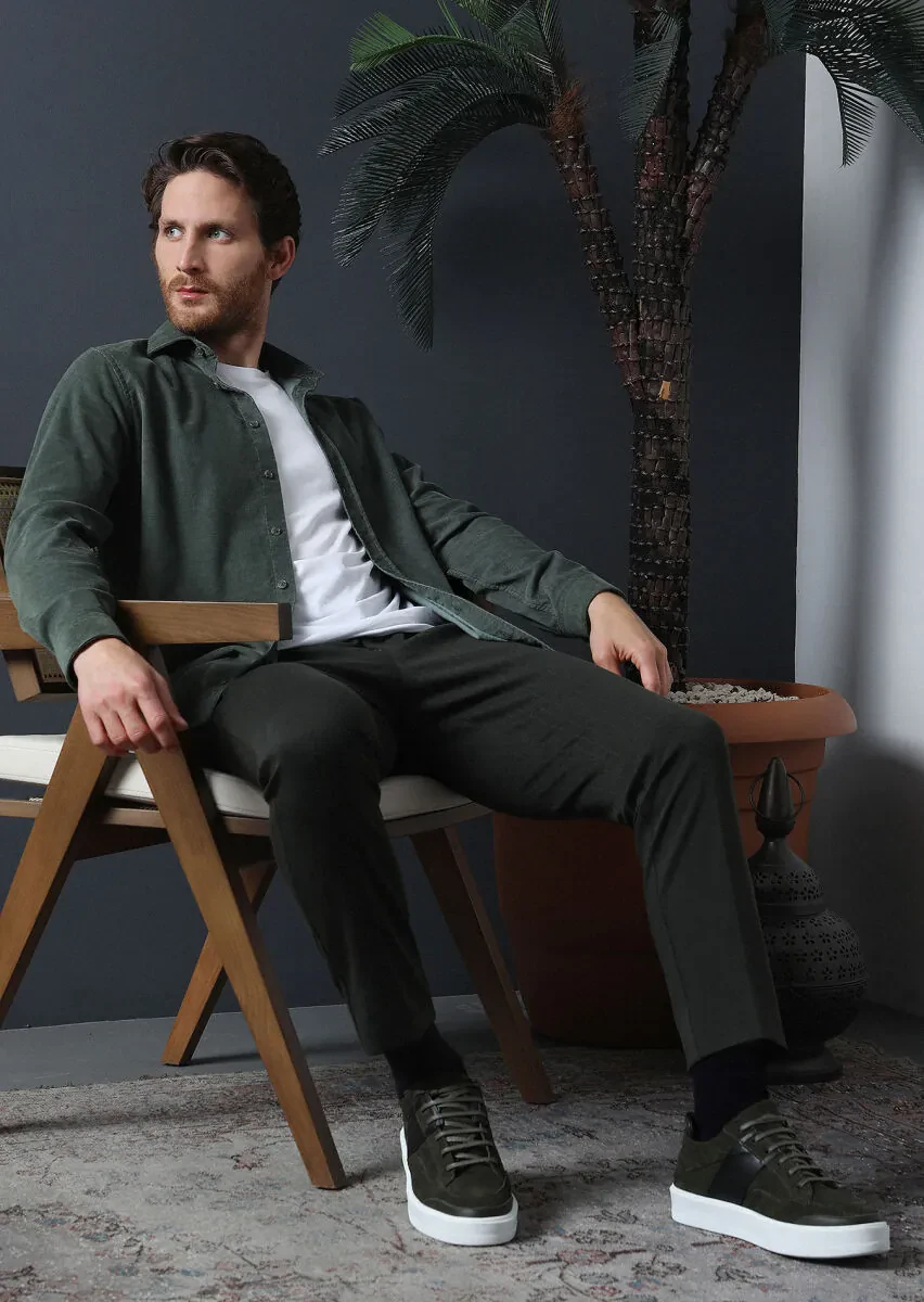 Haki Çizgili Örme Jogging Fit Casual Pantolon - 3