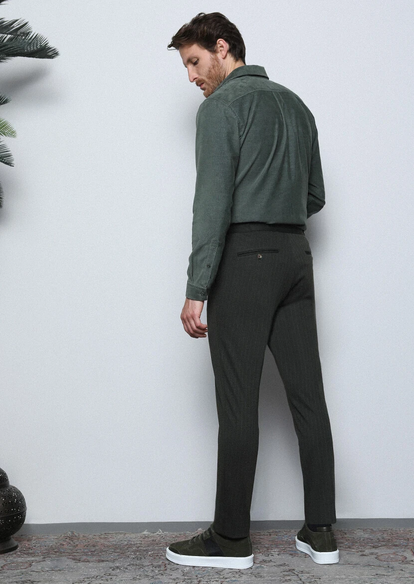 Haki Çizgili Örme Jogging Fit Casual Pantolon - 5