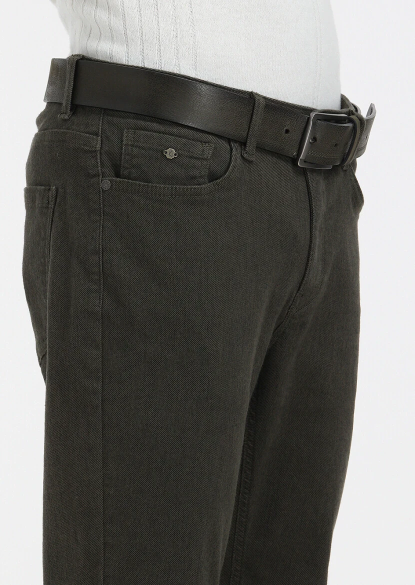 Haki Desenli Dokuma Slim Fit Casual Pamuk Karışımlı Pantolon - 3