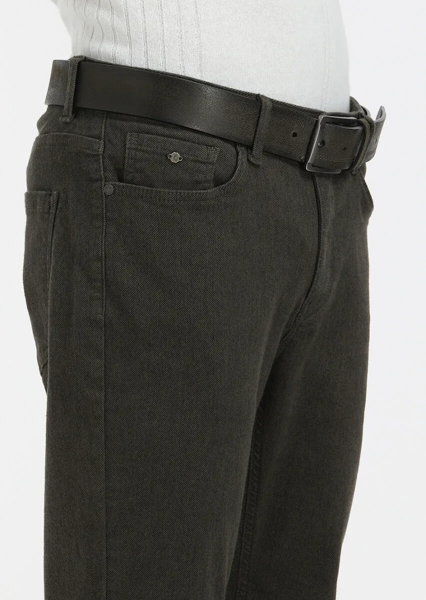 Haki Desenli Dokuma Slim Fit Casual Pamuk Karışımlı Pantolon - 3