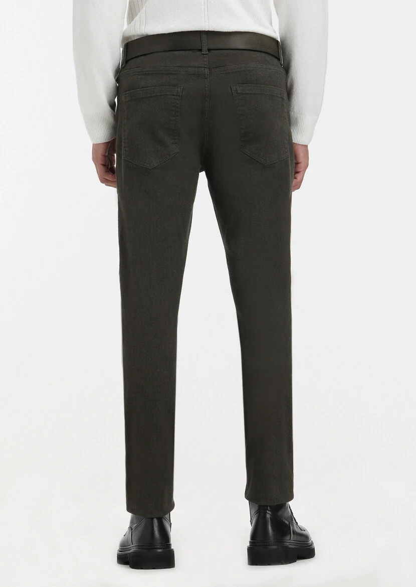 Haki Desenli Dokuma Slim Fit Casual Pamuk Karışımlı Pantolon - 4