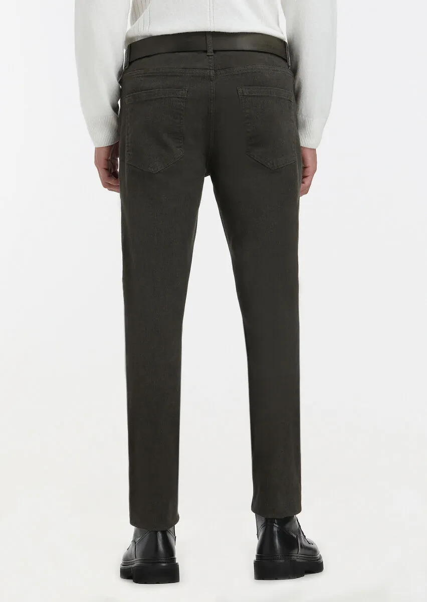 Haki Desenli Dokuma Slim Fit Casual Pamuk Karışımlı Pantolon - 4