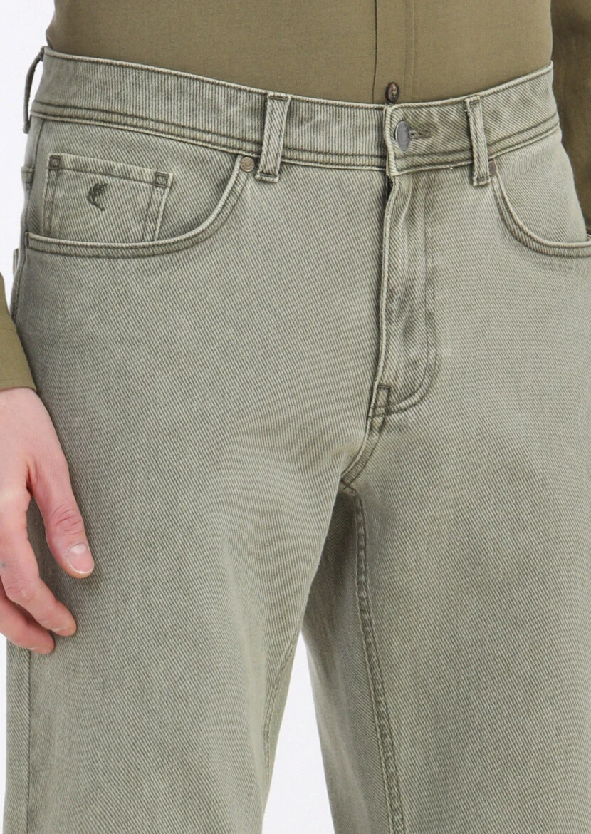 Haki Desenli Dokuma Slim Fit Casual Pamuk Karışımlı Pantolon - 3