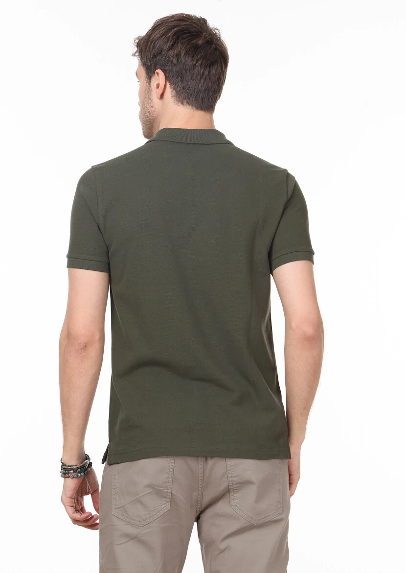 Haki Desenli Polo Yaka %100 Pamuk T-Shirt - 4