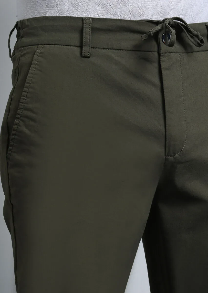 Haki Düz Dokuma Jogging Fit Casual Pamuk Karışımlı Pantolon - 3