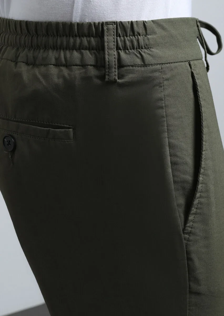 Haki Düz Dokuma Jogging Fit Casual Pamuk Karışımlı Pantolon - 4