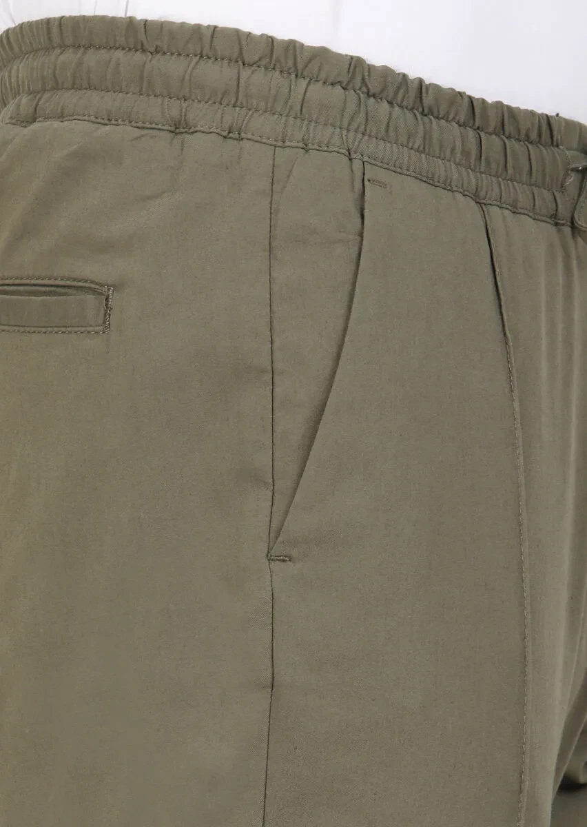 Haki Düz Dokuma Jogging Fit Casual Pamuk Karışımlı Pantolon - 4